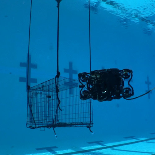 2. cage loop reverse SRV-8 ROV dispalying extreme maneuverability by operating underwater in a cage.